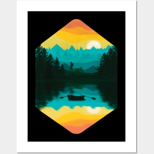 Mountain Sunset Illustration Posters and Art